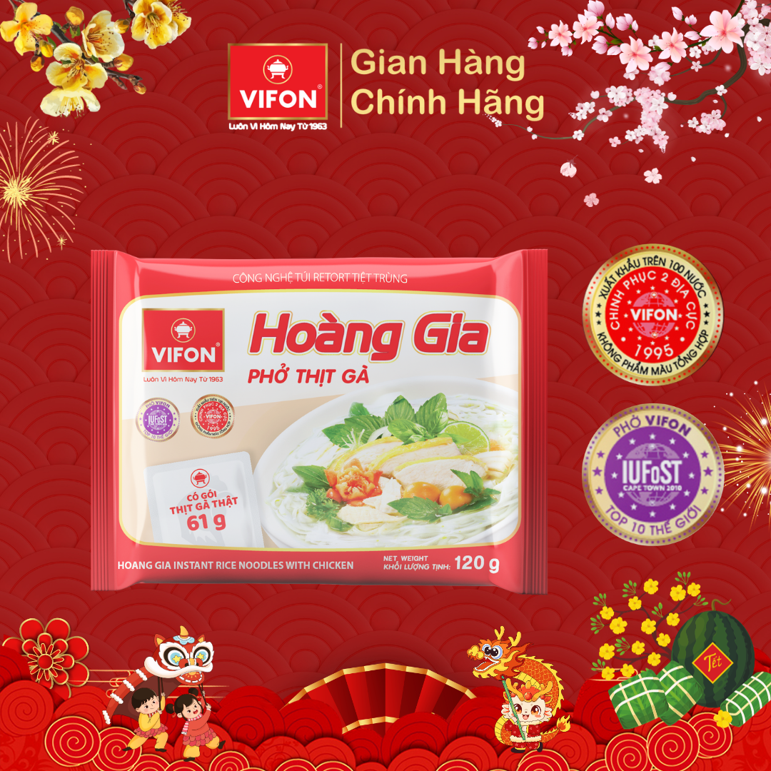 Thùng 18 Phở Thịt Gà HOÀNG GIA VIFON có Gói Thịt Thật (120g / Gói)