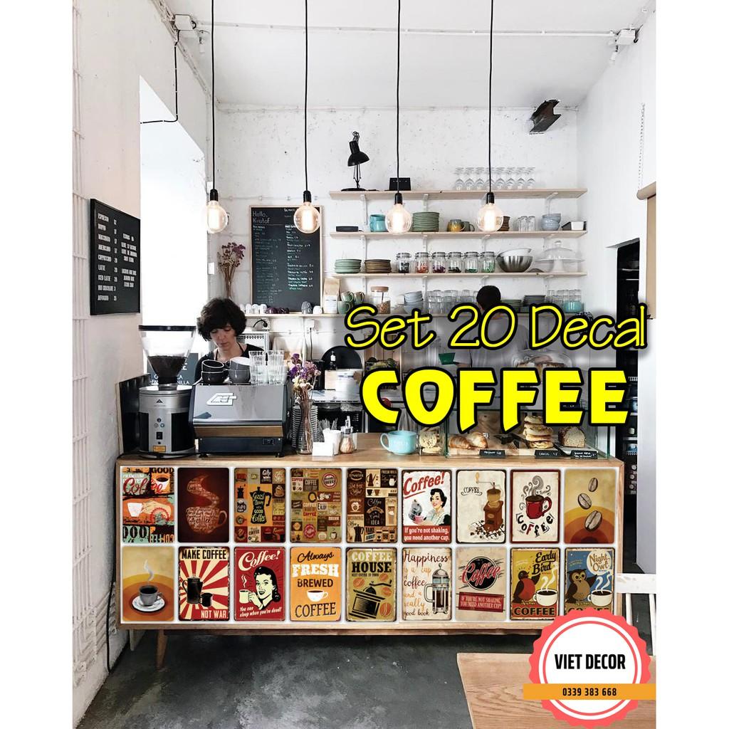 Decal Decor Vintage - Set 20 tấm Decal Coffee - Poster Trang trí Tường, Nội thất