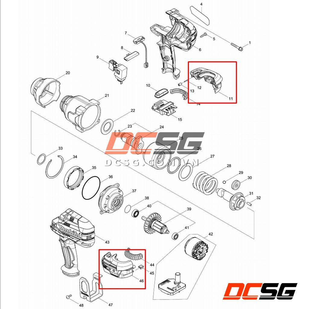Vỏ nắp chụp đế gài pin DTW1001/ DTW1002 Makita 183C12-7 | DCSG