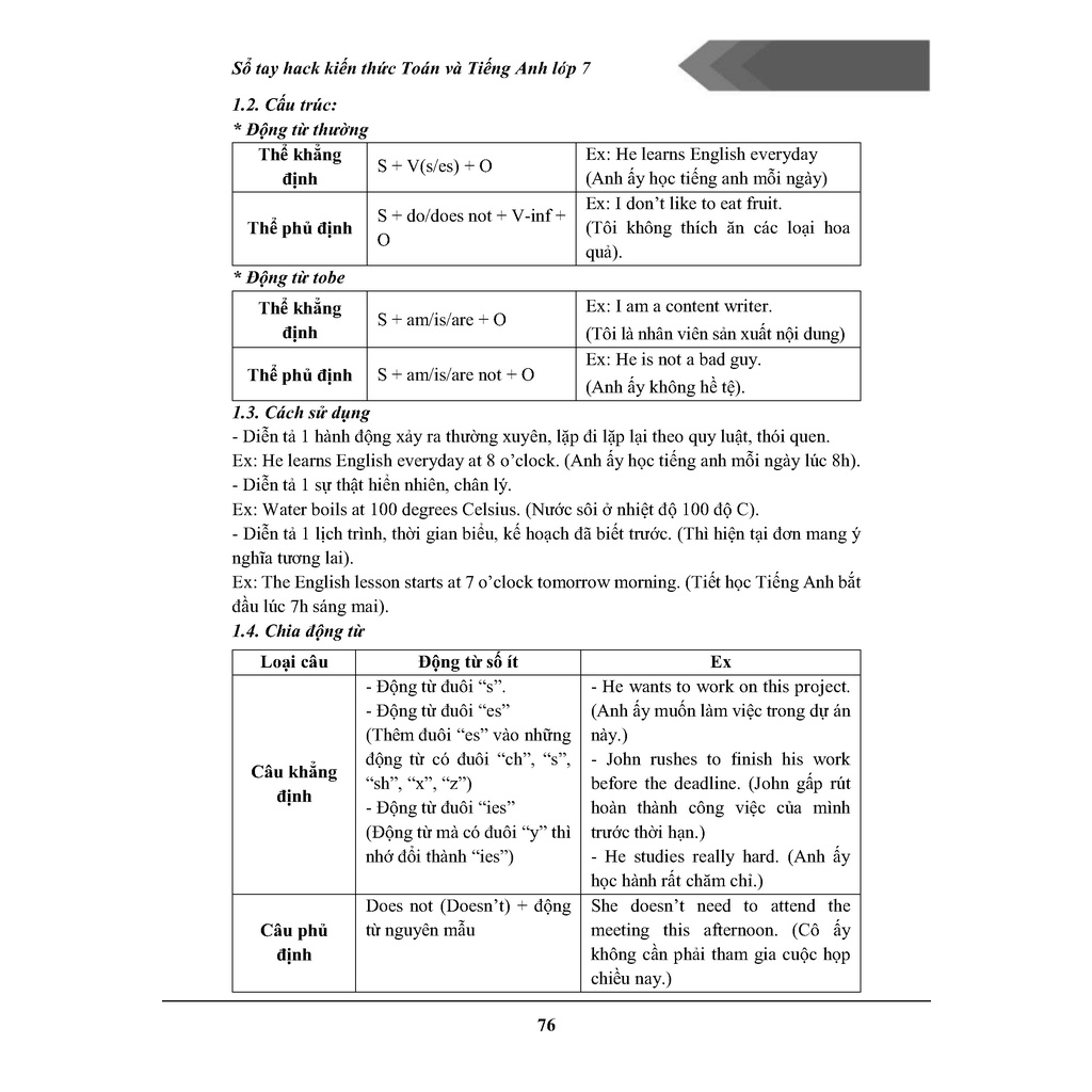 Sách - Sổ tay &quot;HACK&quot; kiến thức Toán &amp; Tiếng  Anh lớp 7- Theo 3 Chương Trình