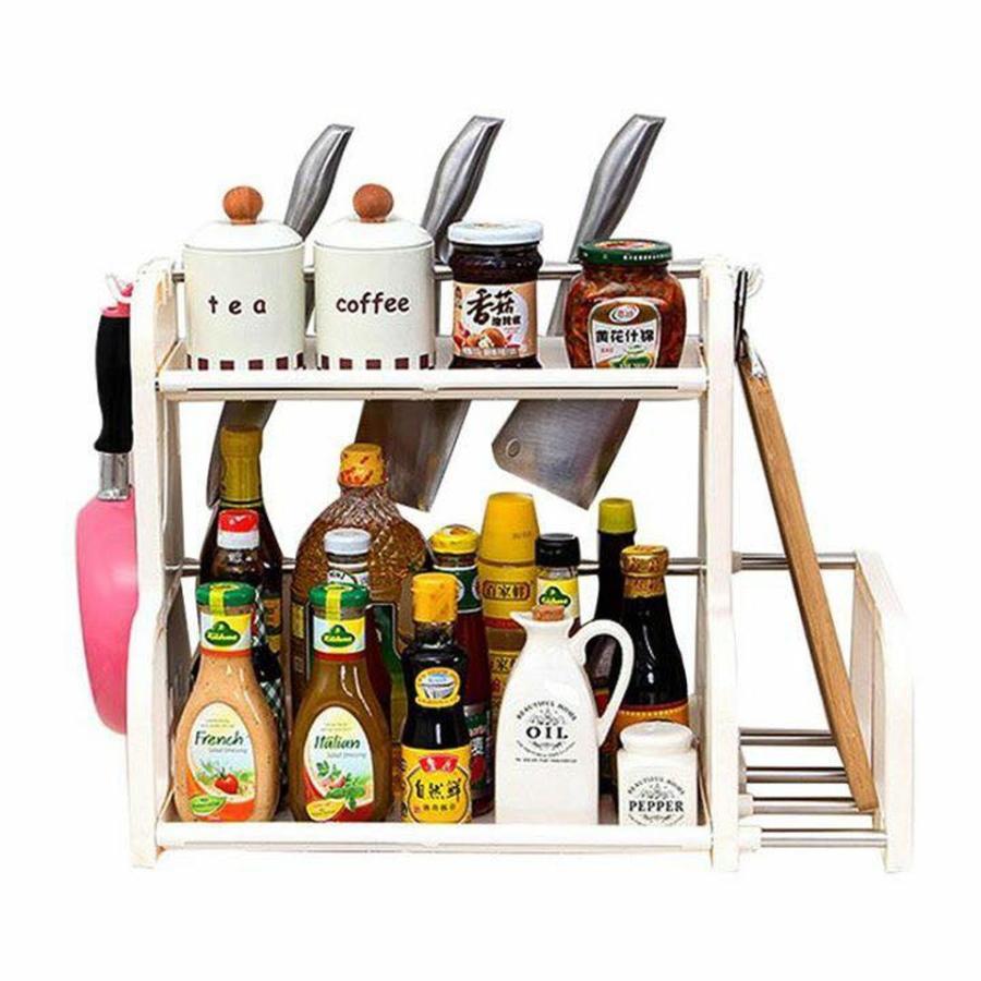 Kệ Đựng Gia Vị Nhà Bếp 2 Tầng Chữ H Kèm Khay Để Thớt Đa Năng - Loại Tốt
