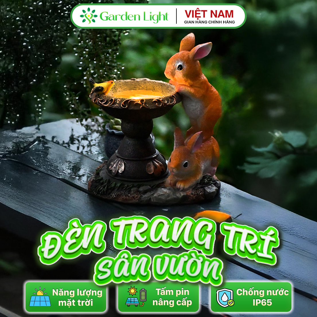 Đèn trang trí năng lượng mặt trời hình thỏ, tích kiệm điện, bóng siêu sáng, chống thấm nước - DA3159