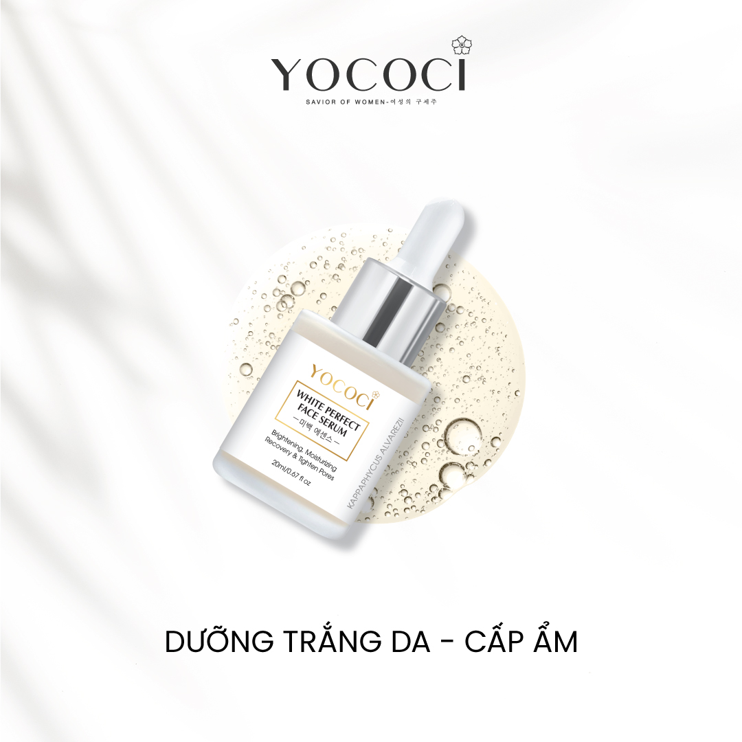 Hình ảnh Serum dưỡng trắng da mặt Yococi giúp phục hồi sáng da, căng bóng ngăn ngừa lão hóa se khít lỗ chân lông White Perfect Face Serum 20ml