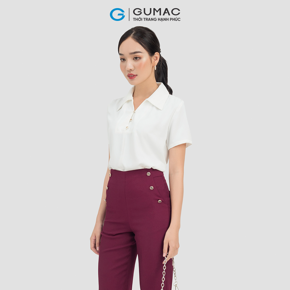 Quần tây nữ GUMAC QC07009 công sở dạng xương phối đính nút