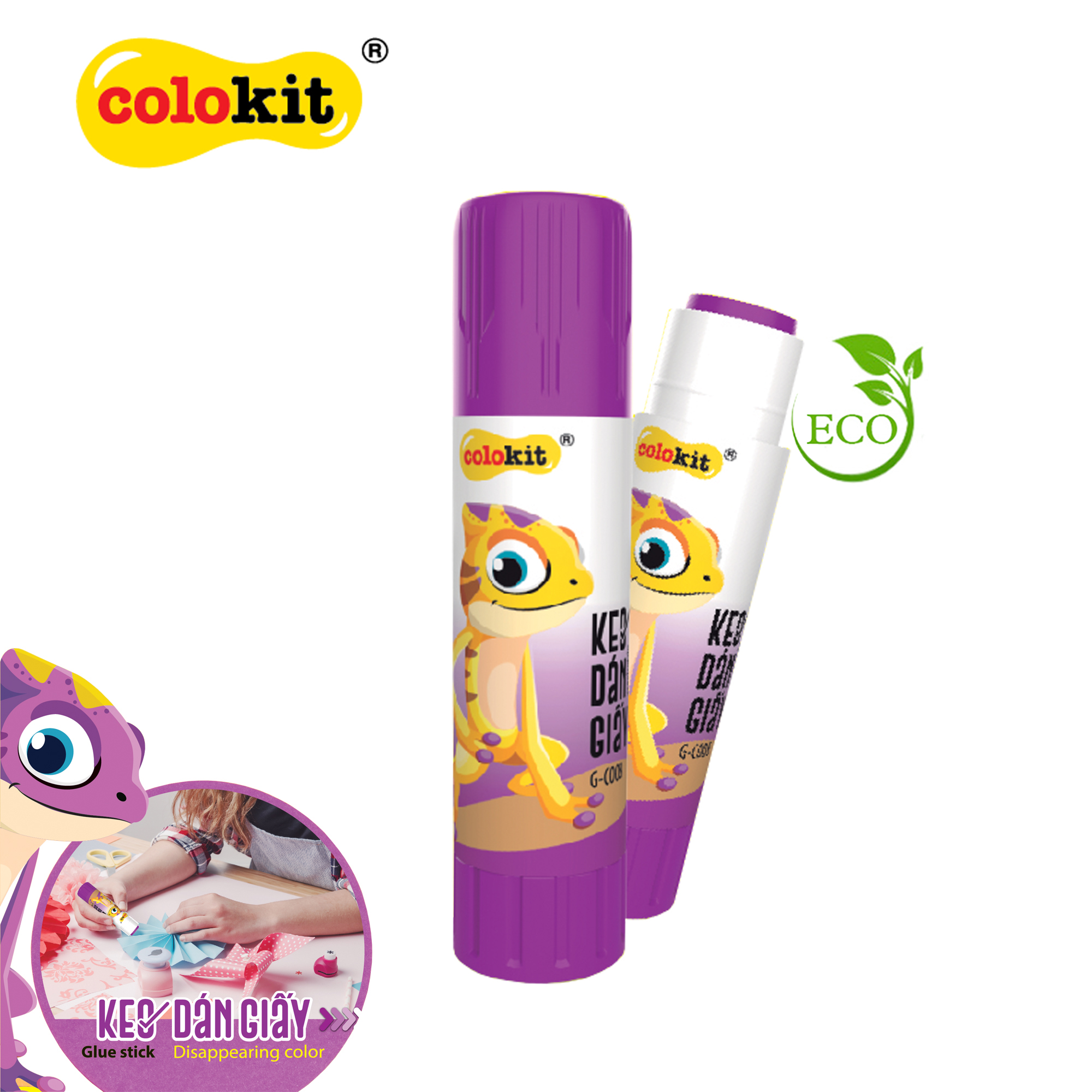 Keo khô Colokit đổi màu trong suốt 02 thỏi tím và trắng G-C012