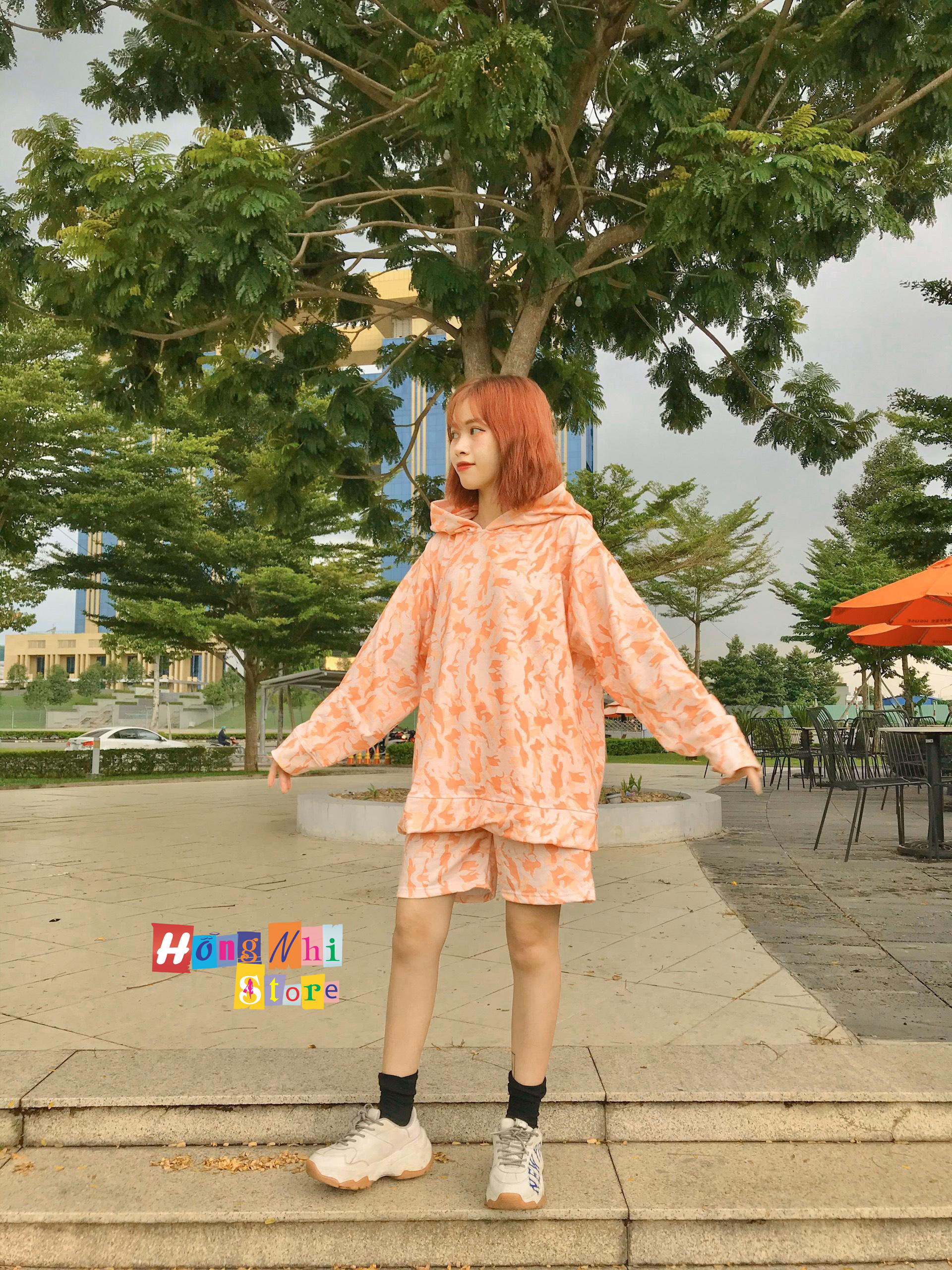 Set Áo Hoodie 3D Unisex Dáng Rộng Kèm Quần Short - Set Bộ Hoodie From Rộng Loang Màu - MM