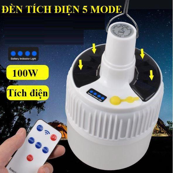 Đèn tích điện năng lượng mặt trời 100W siêu sáng có điều khiển + cáp sạc 5 chế độ đèn led