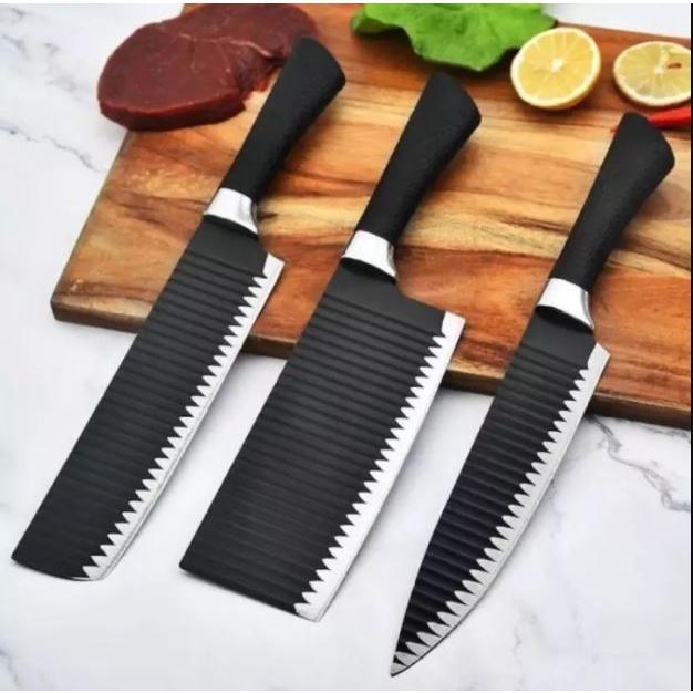 Bộ 3 dao Nhật Bản thép không gỉ siêu bén thân dao gợn sóng chống dính cao cấp