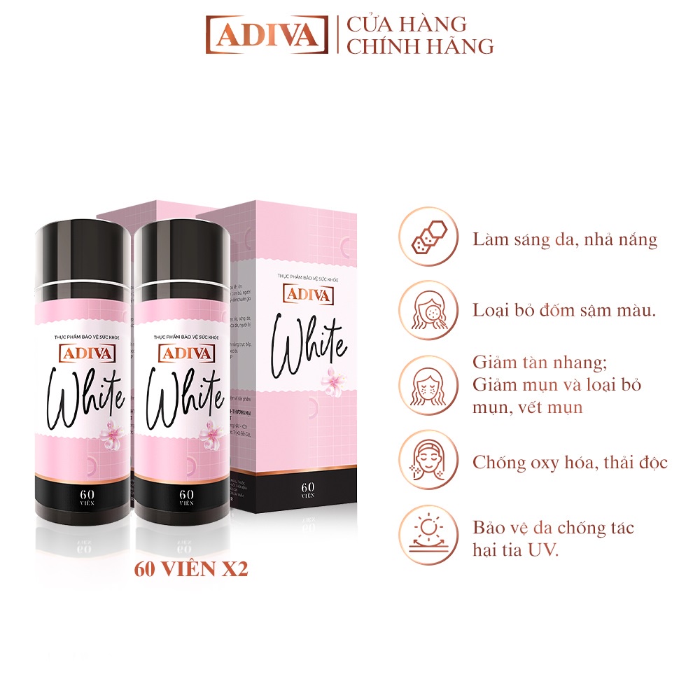 Combo 2 Hộp Viên Uống Trắng Da ADIVA White  (60 viên/hộp)