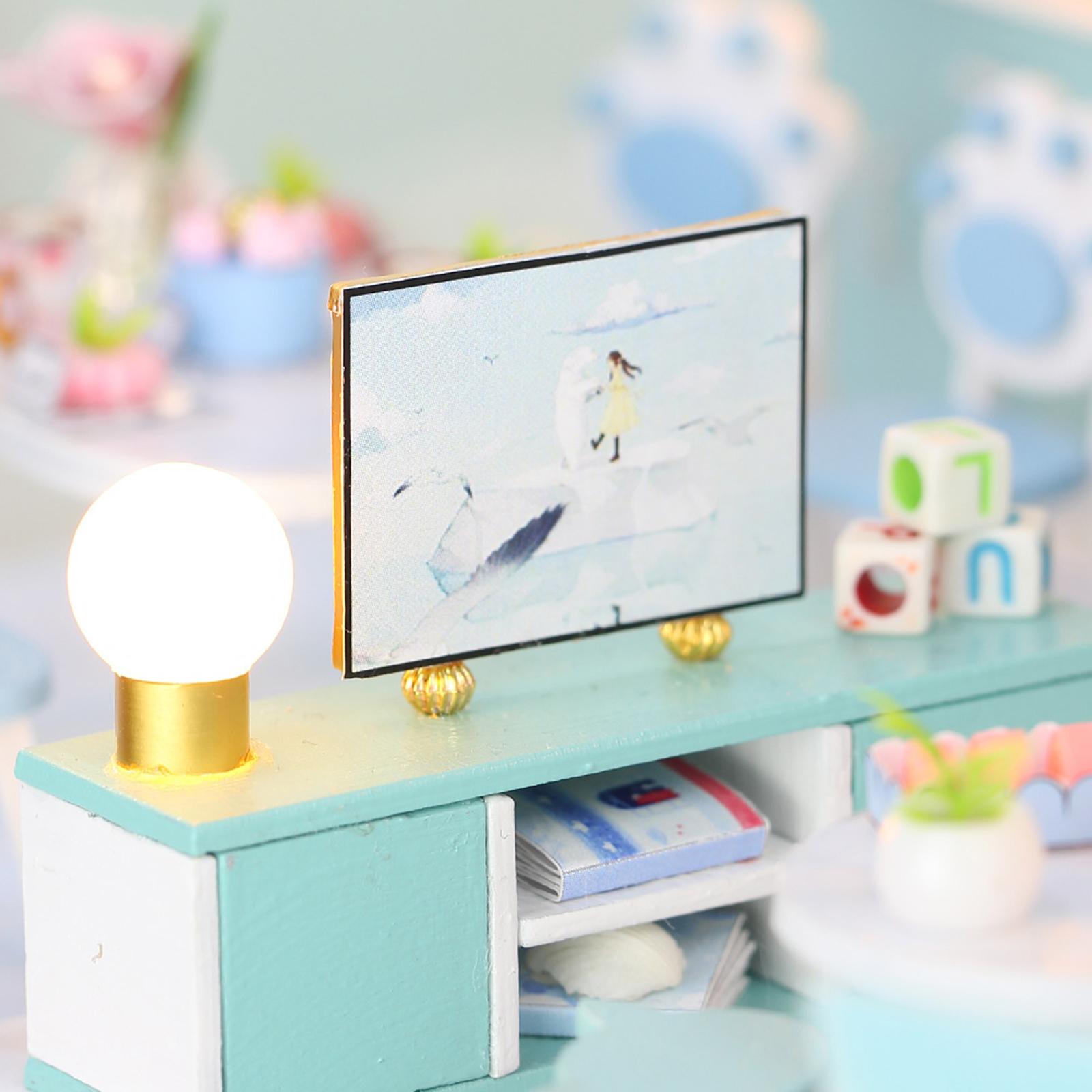 DIY Miniature Dollhouse Kit Miniature House Kit 3D Realistic Wooden House Room Craft Furniture with LED Lights, not Included Glue Batteries