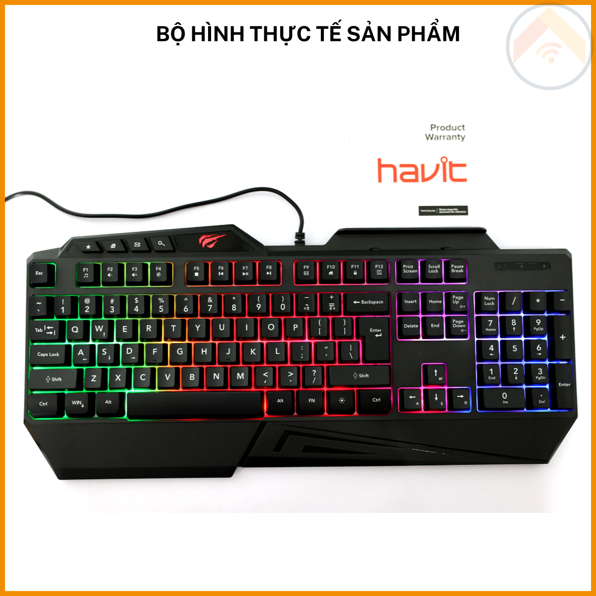 Bàn phím Gaming có dây HAVIT GAMENOTE KB488L đèn nền LED RGB Full-size 108 phím Cổng USB dài 1.5m Đen Hàng Chính Hãng