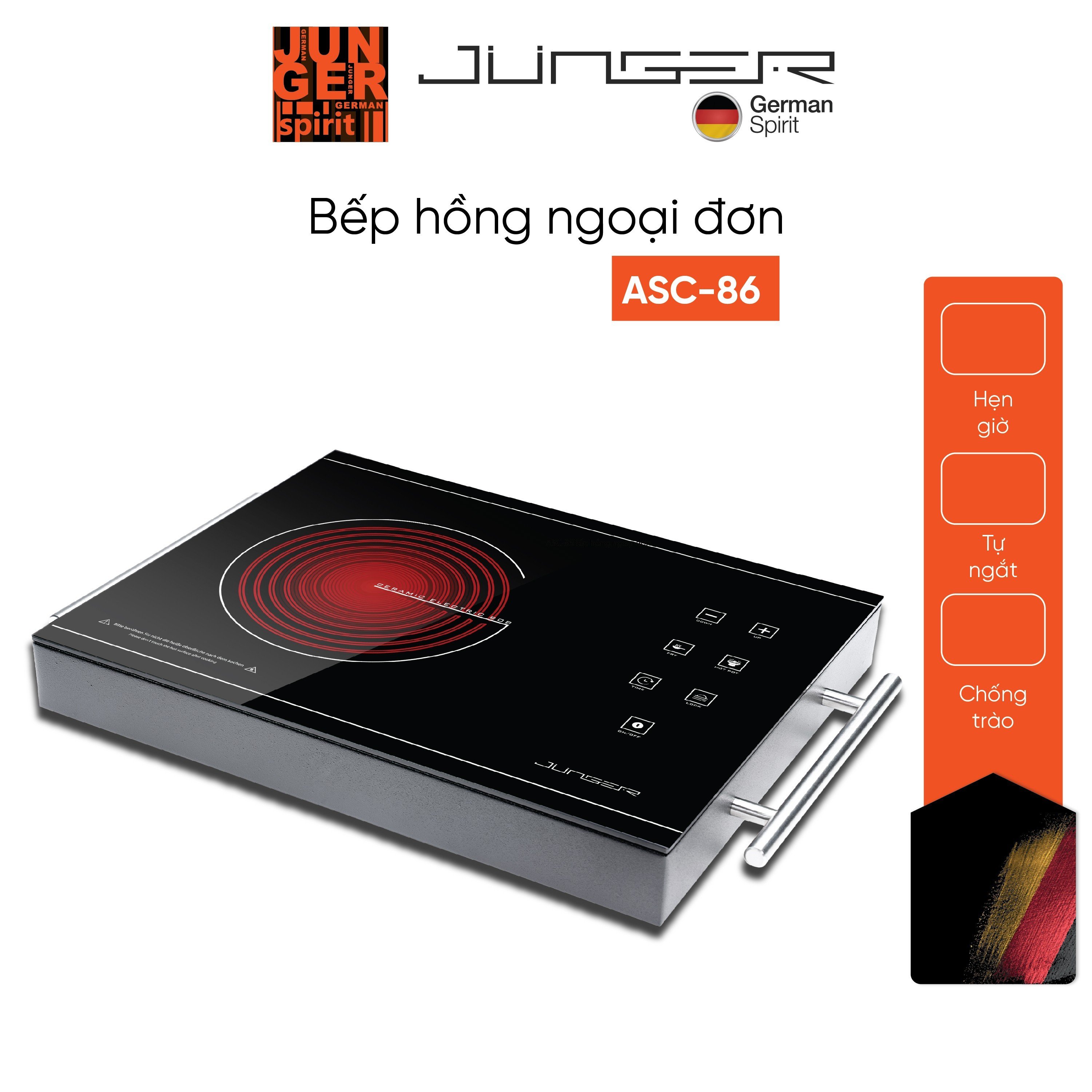 Bếp đơn hồng ngoại Junger ASC-86 2000W Không kén nồi Hàng Chính Hãng Bảo Hành 12 Tháng