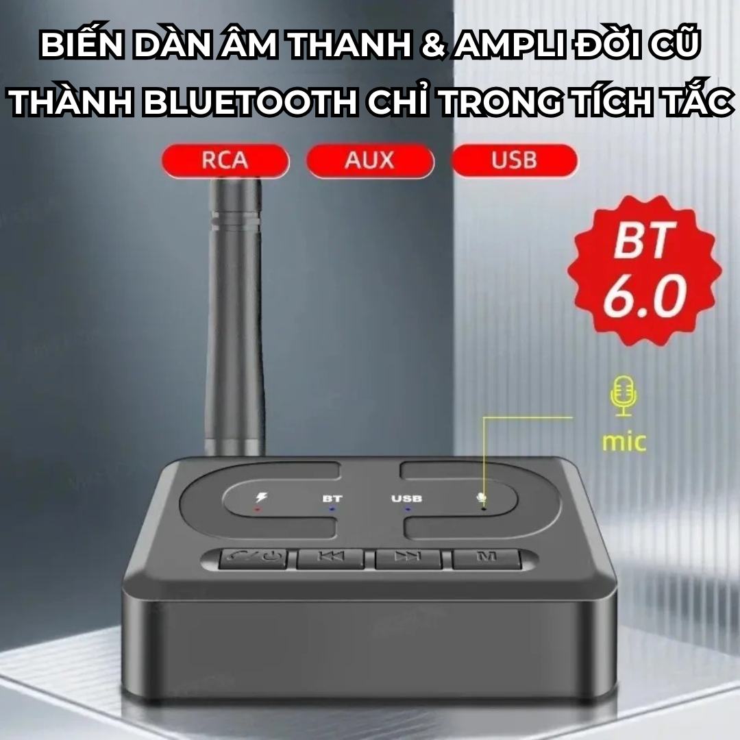 Bộ Thu Âm Thanh Bluetooth 6.0 không dây HiFi Stereo Lossless, receiver AUX 3.5mm USB U-Disk, mic HD đàm thoại T89 - Hàng Nhập Khẩu