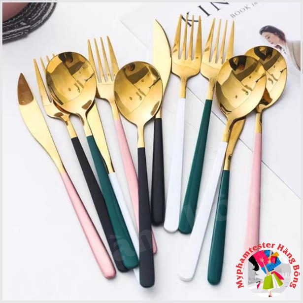 Bộ thìa dĩa inox bạc và inox mạ vàng sang trọng - bán theo set 4 món