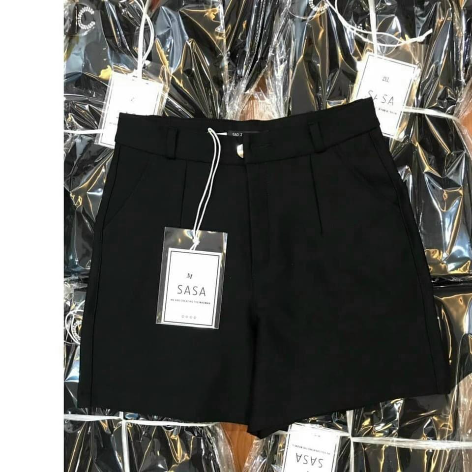 Quần short vải nữ hàn quốc đẹp lưng cao ống rộng chất umi thoáng mát đen trắng Q612