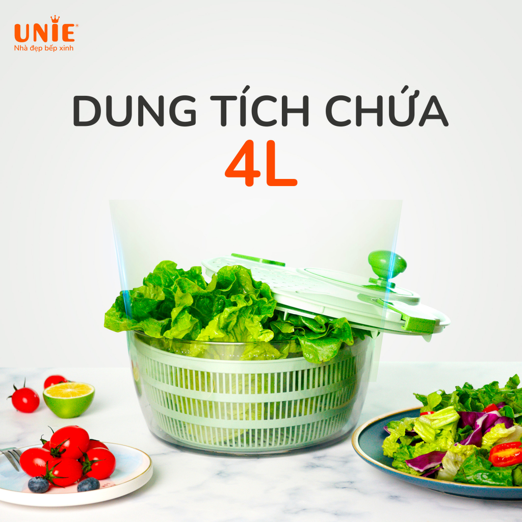 Bộ dụng cụ quay vắt đa năng Unie US4000M, dung tích 4L,Lưỡi dao cao cấp, 7 chức năng trong 1: Cắt, thái, bào rau củ - hàng chính hãng