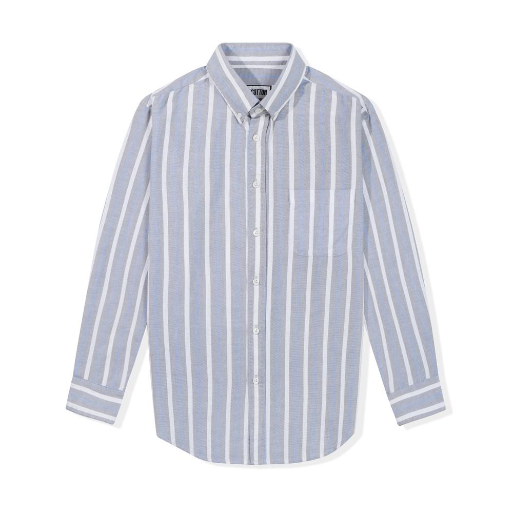 Áo Sơ Mi Nam Dài Tay Xanh Xám Phối Sọc BY COTTON Grey Blue Stripes Oxford