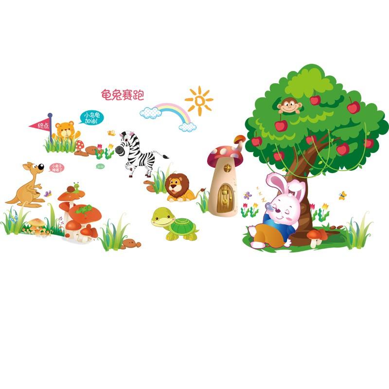 Decal dán tường vườn thú cây táo SIÊU ĐẸP