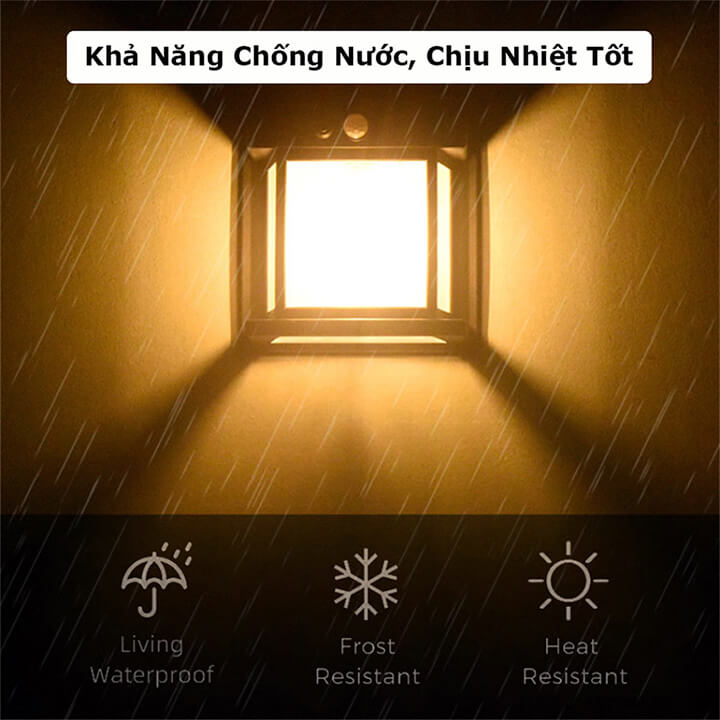 Đèn năng lượng mặt trời cảm biến ánh sáng tự động bật tắt, đèn mặt trời cảm biến hồng ngoại trang trí sân vườn 3 chế độ, ánh sáng vàng-BK888