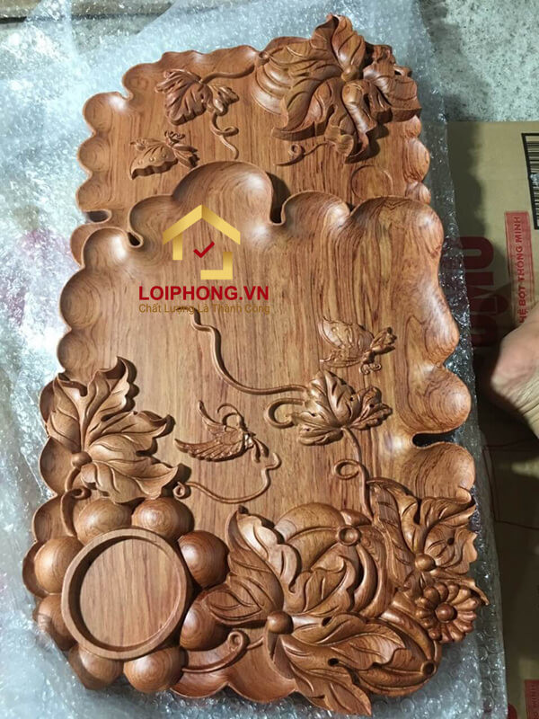 Khay trà Hoa Bí gỗ hương nguyên khối dài 65 x rộng 35 x dày 4 cm