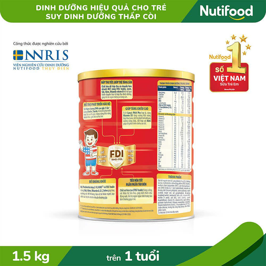 Sữa Bột Nutifood GrowPLUS+ Suy Dinh Dưỡng 1.5kg - Tăng Cân, Tăng Chiều Cao (Lon 1.5kg)