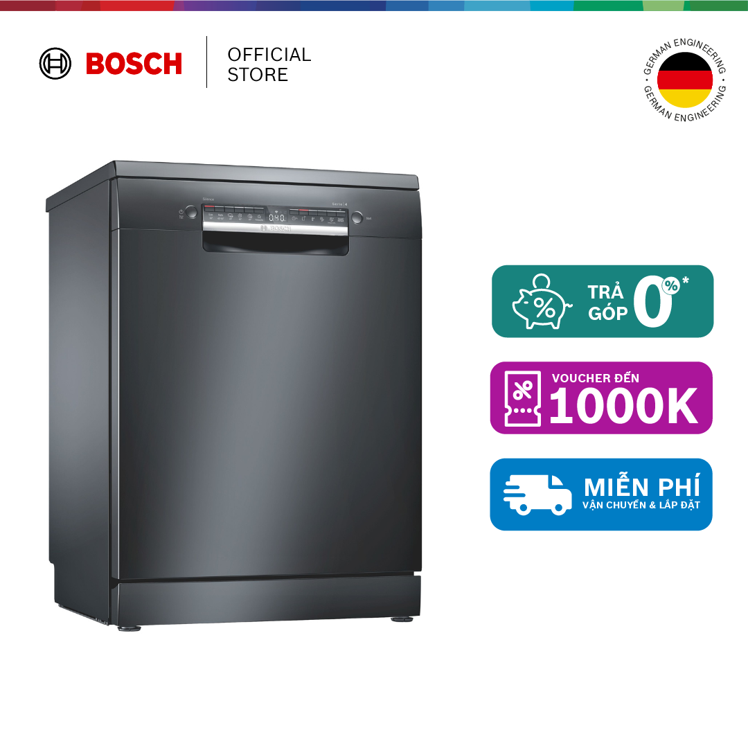 Máy rửa chén bát độc lập Bosch 13 bộ SMS4IKC62T - Series 4 (màu đen) - Hàng chính hãng