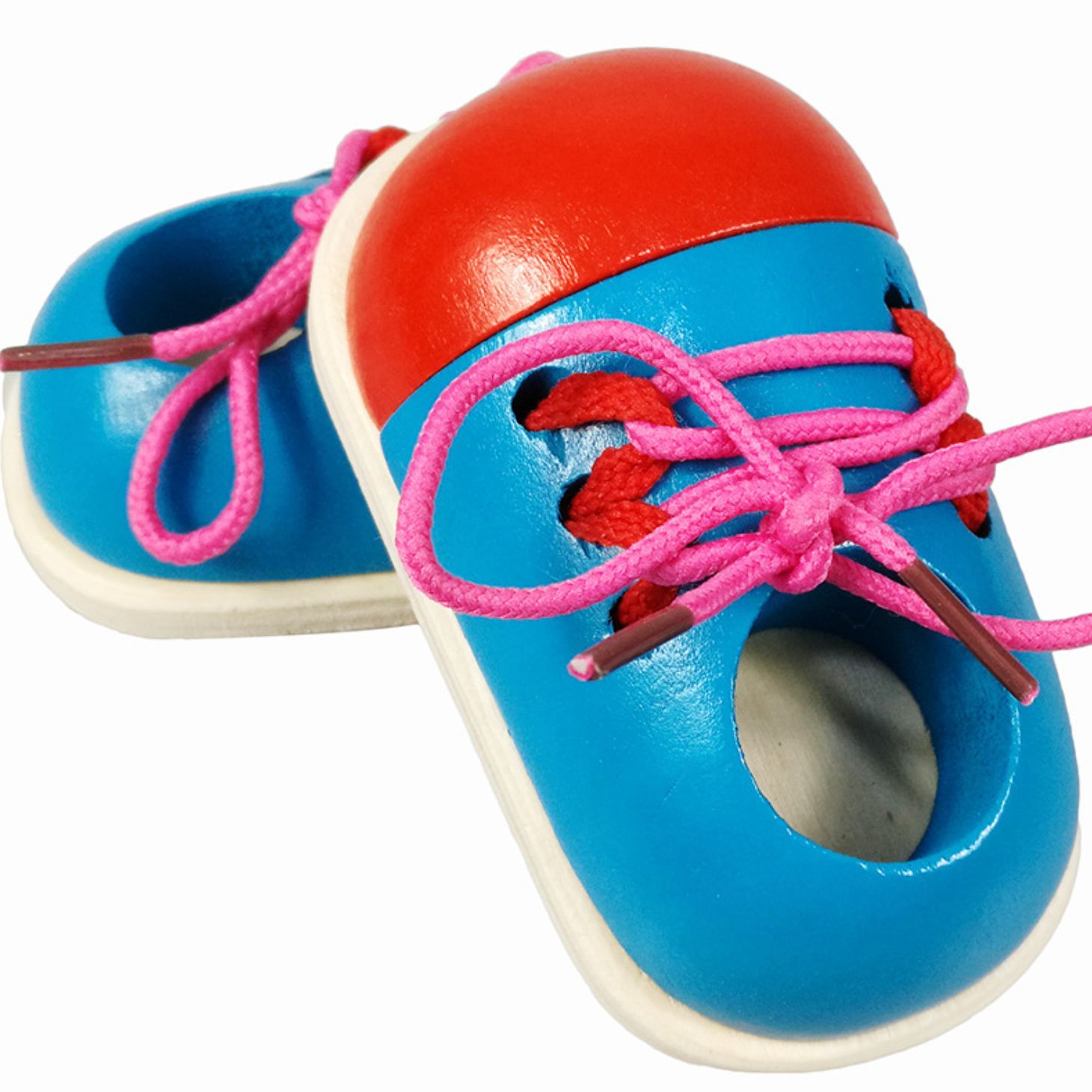 Đồ chơi giày gỗ giúp trẻ em học kỹ năng buộc dây giày thực tế