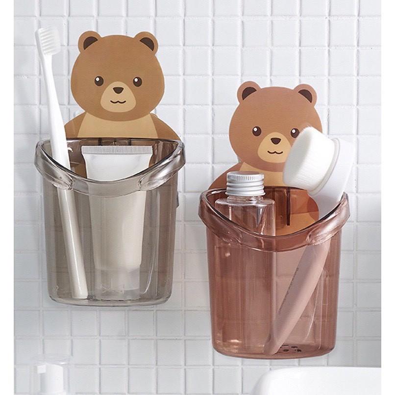Cốc Gấu Dán Tường Đựng Bàn Chải Đánh Răng, Cốc Đựng Kem Đánh Răng Hình Gấu Cute