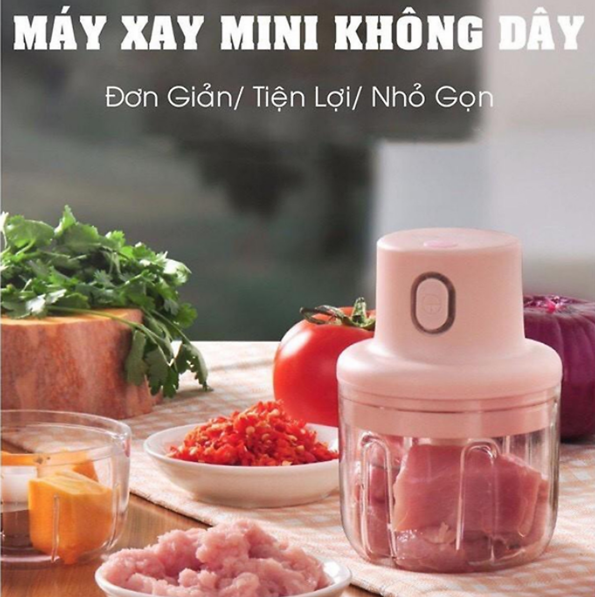 MÁY XAY TỎI , ỚT MINI BẰNG ĐIỆN-PIN SẠC- 45W