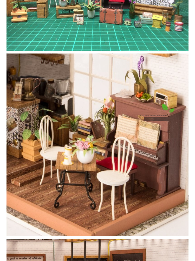 Đồ chơi lắp ráp gỗ 3D Mô hình DIY Doll House Simon's Coffee kèm đèn LED