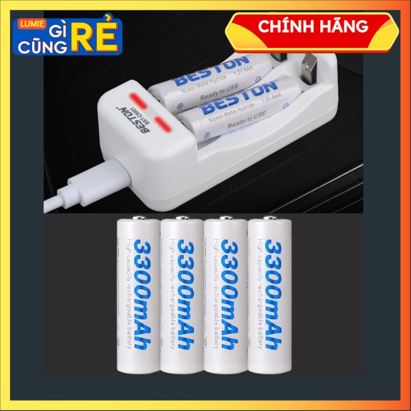 TẶNG KÈM SẠC PIN CHÍNH HÃNG BESTON Hộp 4 Pin sạc AA3300 mah tặng kèm bộ sạc pin 2 slot chính hãng BESTON