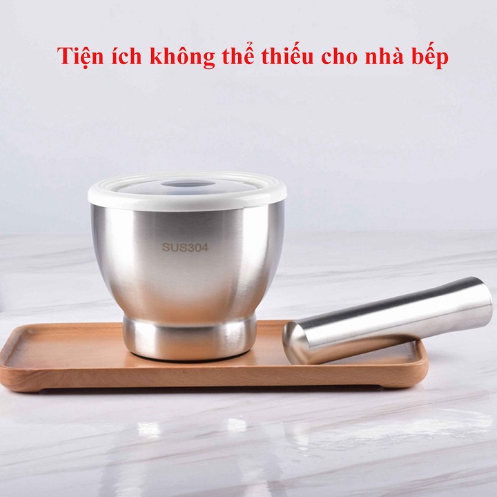 Bộ Chầy Cối Nguyên Khối Inox 304 Dáng Ly Cao Cấp