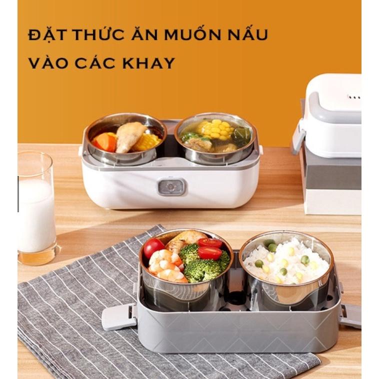 Hộp cơm cắm điện văn phòng 2 tầng giữ nhiệt 4 khay thức ăn, Hộp com hâm nóng tự nấu chín hâm nón