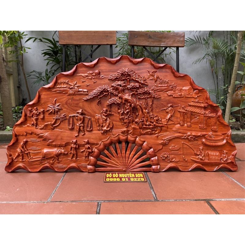 Tranh Quạt Đồng Quê/Tranh Gỗ Treo Tường Kích Thước 60*120,dày 4cm Sơn Pu Cao Cấp ,Liền Khối