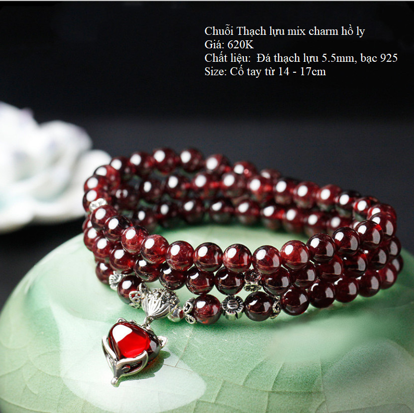 Vòng Tay Chuỗi Thạch Lựu Mix Charm Hồ Ly