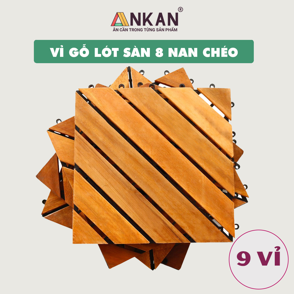 Sàn Gỗ Lót Ban Công Thương Hiệu ANKAN Màu Nâu Vàng Nan Hoa, Vỉ Gỗ Lót Sàn Dùng Để Lót Sân Vườn, Nhà Tắm, Phòng Spa, Có Phủ PU, Siêu Bền, Chống Thấm, Chống Trơn Trượt, Tiêu Chuẩn Xuất Khẩu (9 Vỉ) - Hàng Chính Hãng