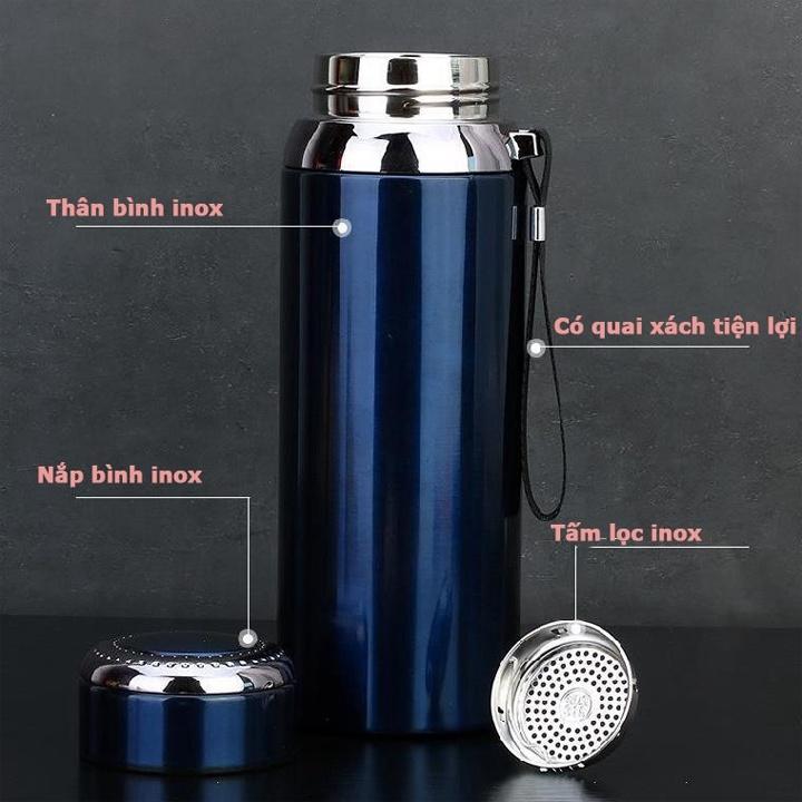 Bình giữ nhiệt 1 LÍT INOX SUS 304 kiểu dáng thể thao, nắp đính kim cương, có tấm lọc trà, Giữ Nhiệt Lên Đến 30 Tiếng
