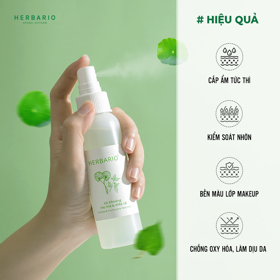 Bộ 3 rau má và diếp cá Herbario chăm sóc da mụn: Nước tẩy trang 300ml + Sữa rửa măt 200ml + Xịt khoáng 100ml