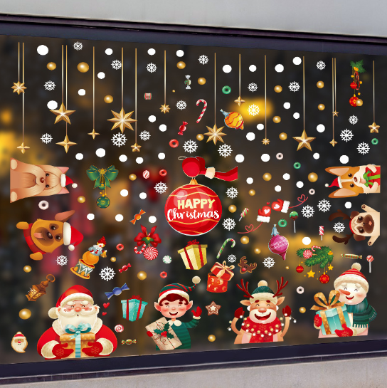 Decal trang trí Noel hít tĩnh điện - Những người bạn cún đón giáng sinh