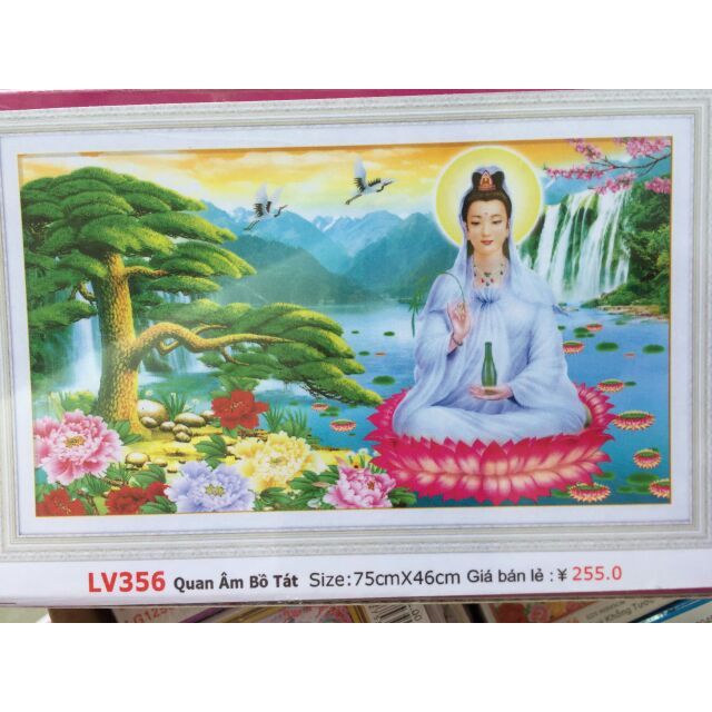 Tranh đính đá phật quan thế âm LV356 75 x 46 cm chưa đính