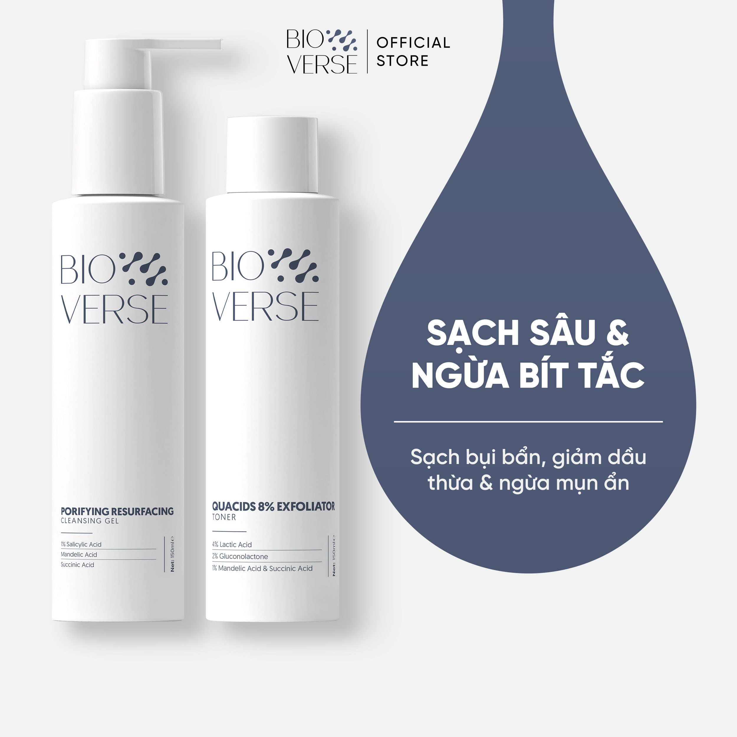 Bộ đôi làm sạch sâu & ngăn ngừa mụn (Porifying Resurfacing Cleansing Gel + Quacids 8% Exfoliator Toner)