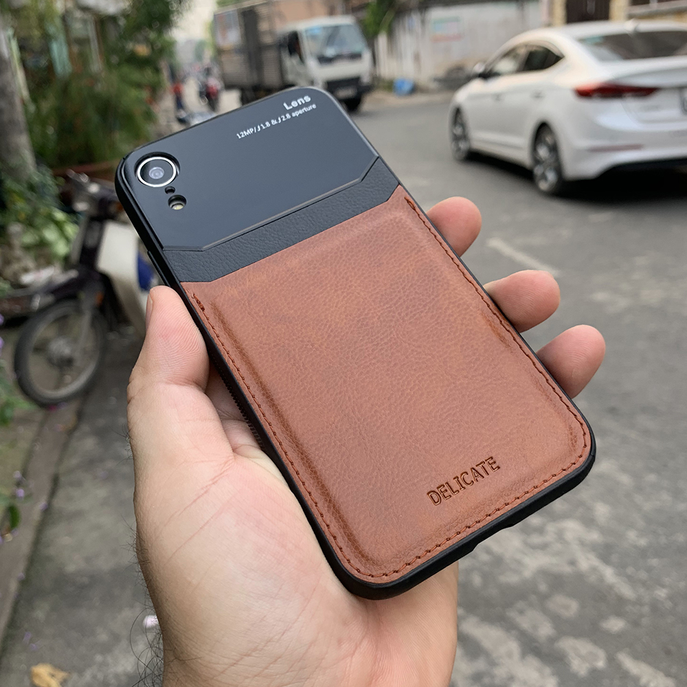 Ốp lưng da kính cao cấp dành cho iPhone XR - Màu vàng nâu - Hàng nhập khẩu - DELICATE