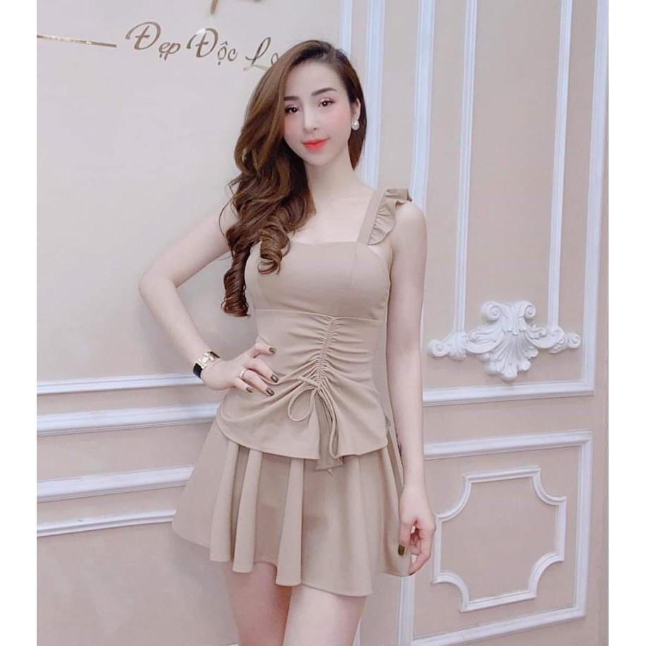 SET BỘ ÁO PHỐI BÈO RÚT DÂY KÈM CHÂN VÁY XÒE ( CÓ MÚT NGỰC )