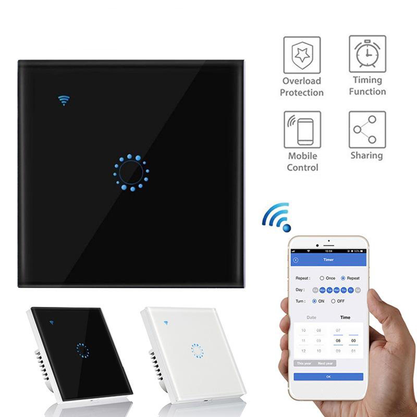 Luxury WIFI Wall Touch Home LED Light Smart Switch Remote Control 1 Gang
