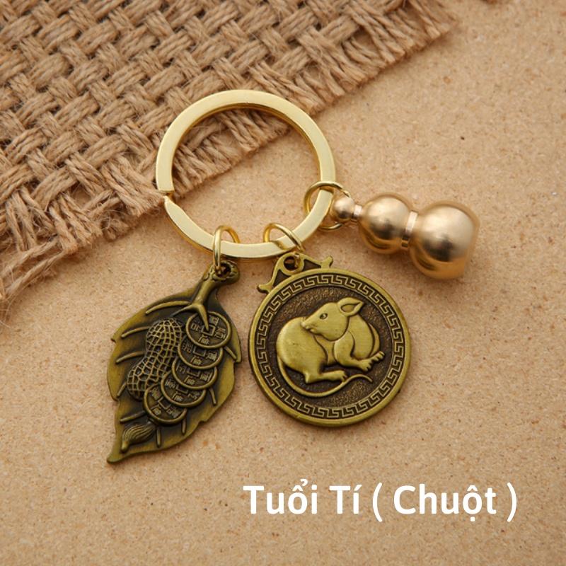 Móc Treo Chìa Khóa Phong Thủy 12 Con Giáp TUỔI TÝ - CON CHUỘT Bằng Đồng Thau - AnNhien