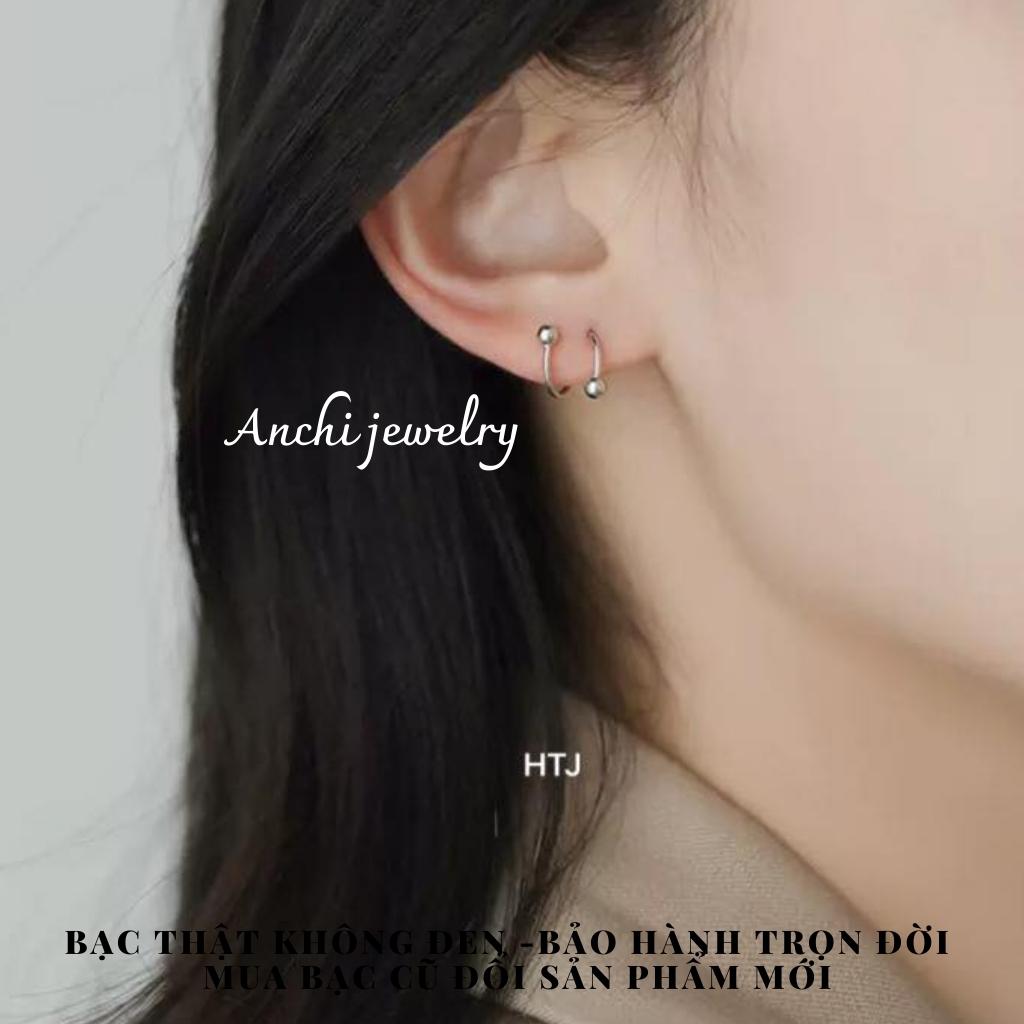 Bông tai vàng tây xoắn lò xo 2 đầu bi zen xoáy đeo được nhiều kiểu hiphop ôm vành cá tính,Anchijewelry