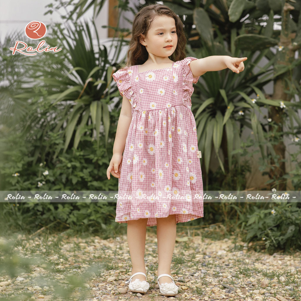 Váy Bé Gái Cánh Tiên Kẻ Sọc Rolia, Chất Vải Đũi Mềm Thoáng Mát V16