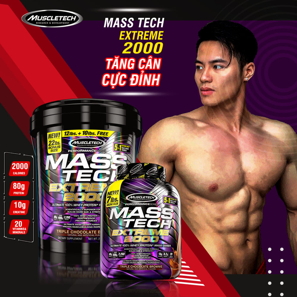 Sữa tăng cân MASS TECH EXTREME 2000 của MuscleTech hương chocolate thùng 10kg