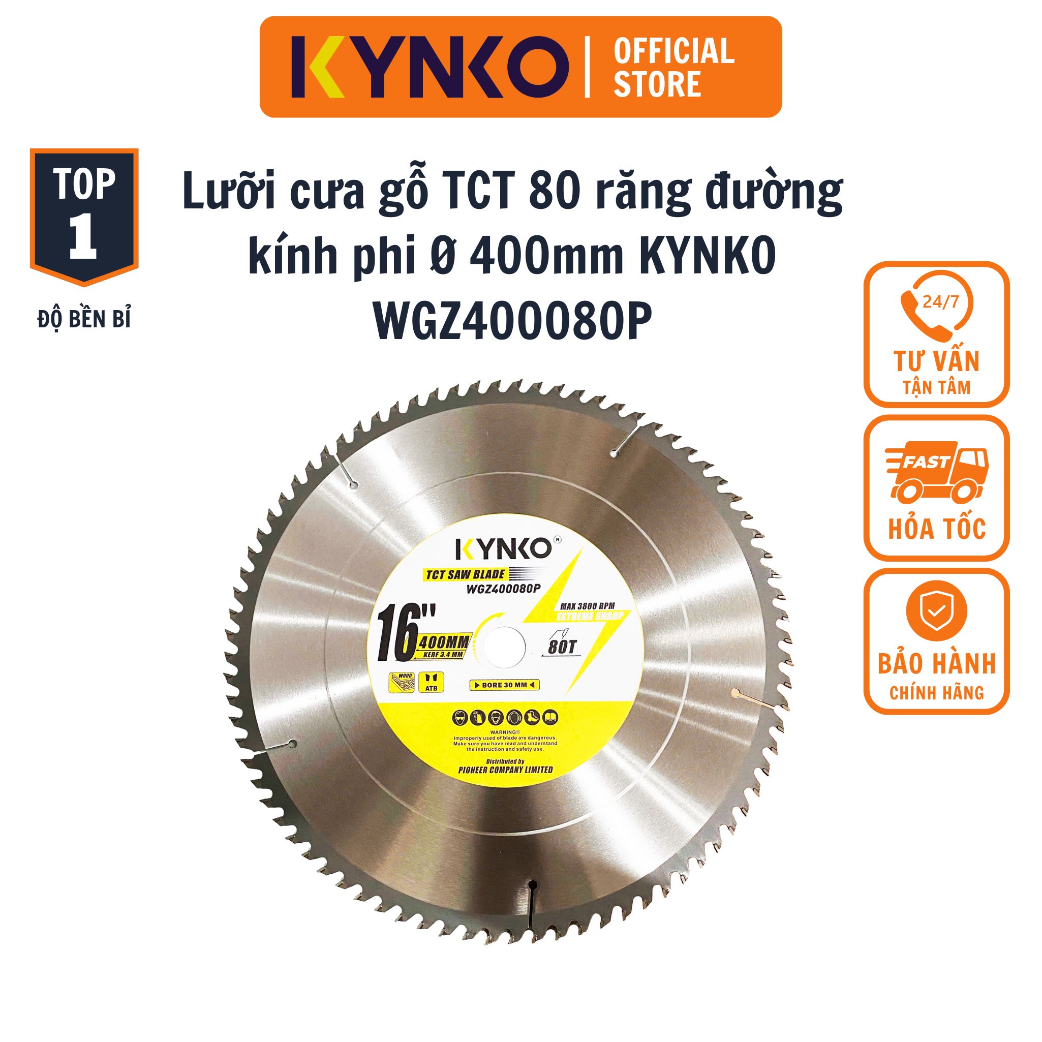 LƯỠI CƯA GỖ TCT 80 RĂNG đường kính phi Ø 400mm KYNKO WGZ400080P