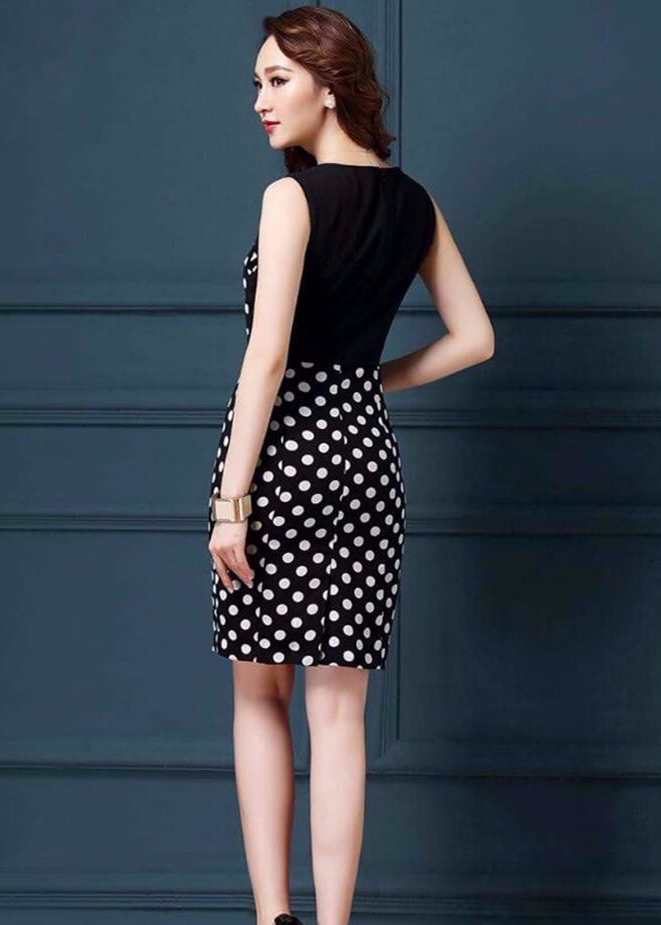 Đầm chấm bi công sở sát nách quý phái - DCS01